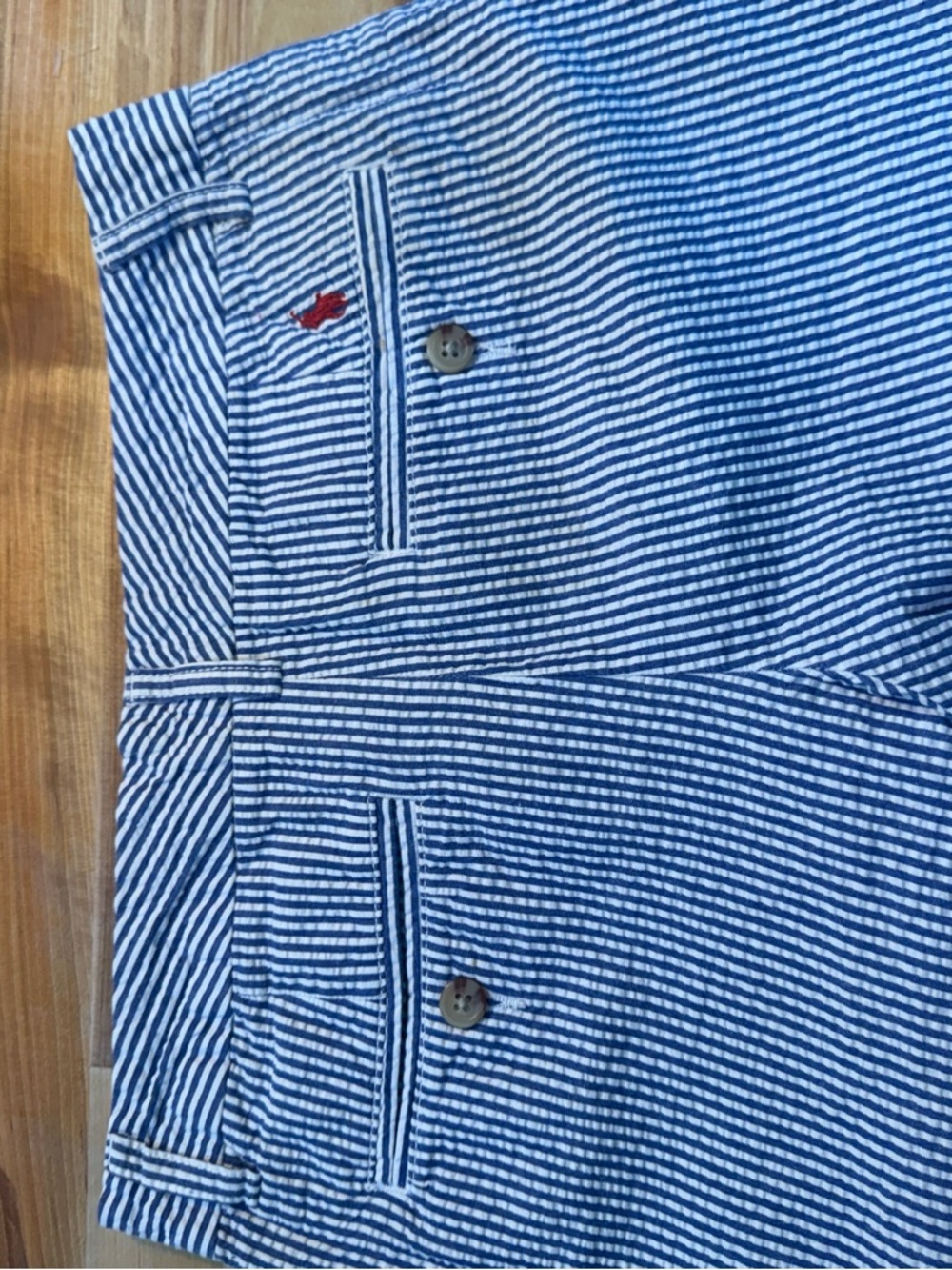 Ralph Lauren Blue & White Seersucker Flat-Front Shorts Classic Preppy - Picture 4 of 6